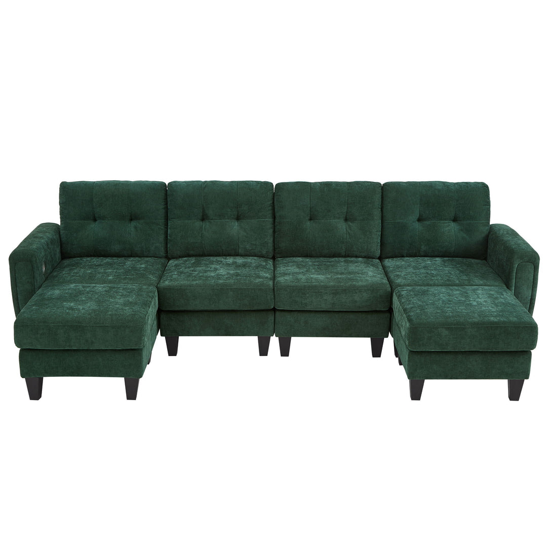 Modular Sectional Sofa With Movable Ottomans, USB Ports & Side Tables