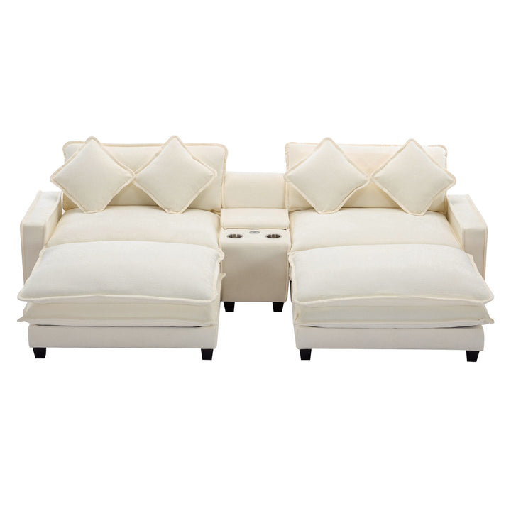 Sectional Sofa Upholstered Sofa With Two Removable Ottoman, Two USB Ports, Two Cup Holders And Large Storage Box For Living Room
