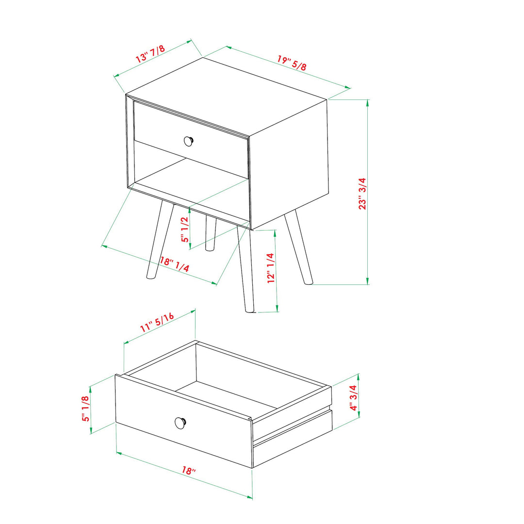 Mid Century Modern Single Drawer Nightstand
