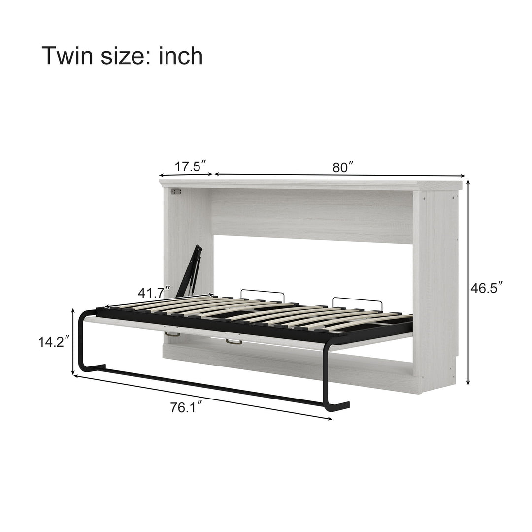 Twin Size Horizontal Murphy Bed, Hideaway Wall Bed, Folding Into Cabinet, Space Saving Furniture For Multipurpose Guest Room, Home Office - Rustic White