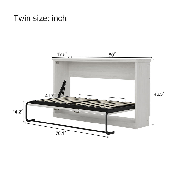 Twin Size Horizontal Murphy Bed, Hideaway Wall Bed, Folding Into Cabinet, Space Saving Furniture For Multipurpose Guest Room, Home Office - Rustic White