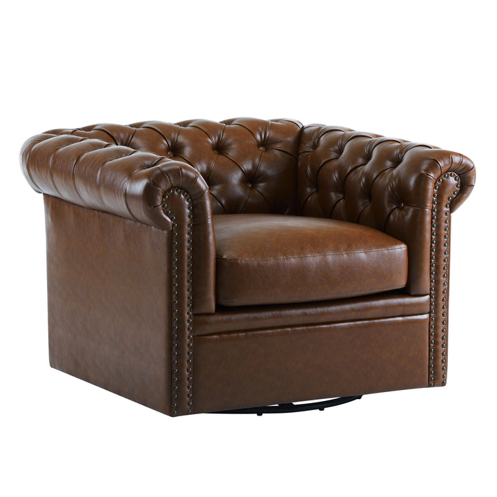 Chesterfield Style Swivel Club Chair With Button Tufted