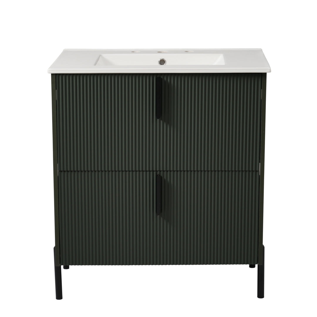 Bathroom Vanity With Ceramic Sink, Fluted Design