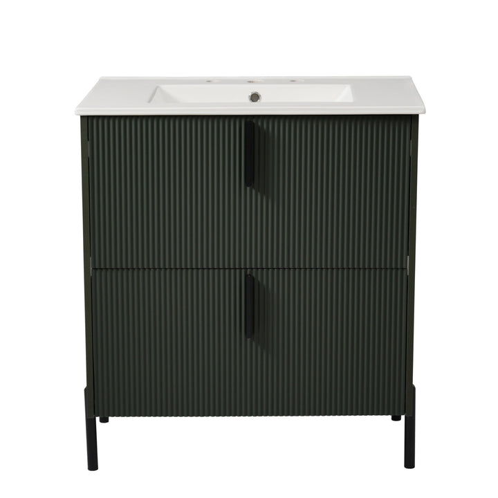 Bathroom Vanity With Ceramic Sink, Fluted Design
