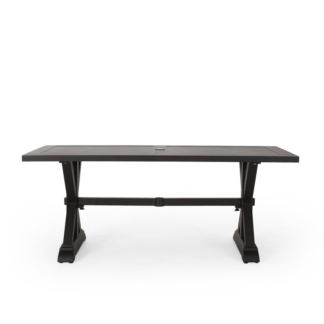Modern Outdoor Dining Table With X Shaped Legs, Umbrella Hole