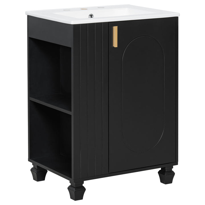 Classic Retro Bathroom Vanity With Sink, Door Shelf, Side Open Storage Frame