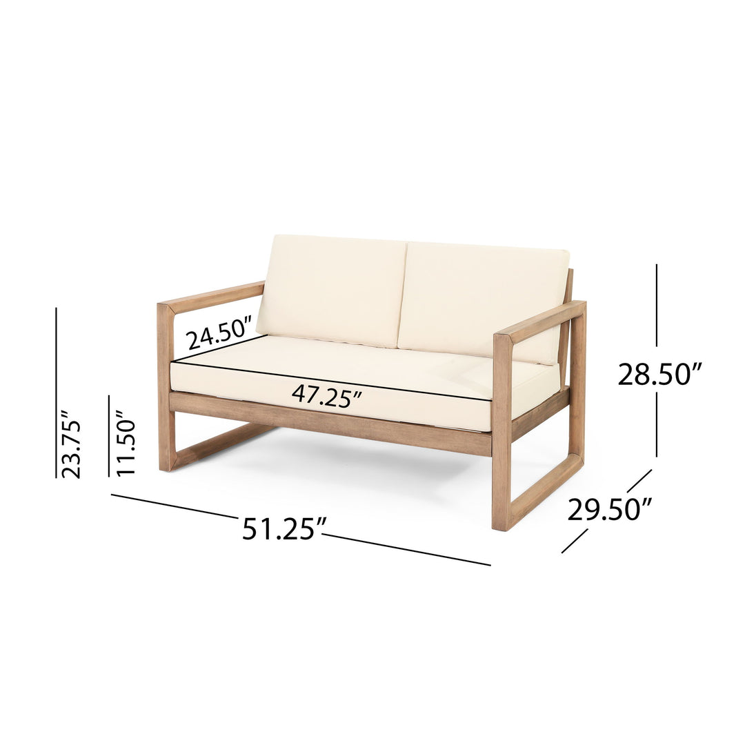 4 Pieces Acacia Wood Patio Furniture Set, Outdoor Furniture With Coffee Table, Patio Conversation Set Deep Seating With Soft Cushion, Porch Chairs For Backyard Porch Balcony - Brown Wash / Beige