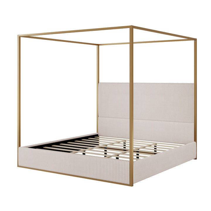 Luxury Canopy Bed With Plush Corduroy Upholstered Headboard