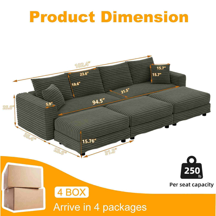 Convertible Deep Seat Sofa With Soft Pillows And Ottomans