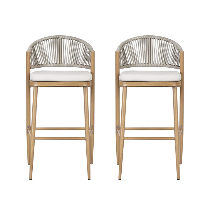 Outdoor Bar Height Metal Frame Counter Stools With Scallop Shaped Backrest & Water Resistant Cushions