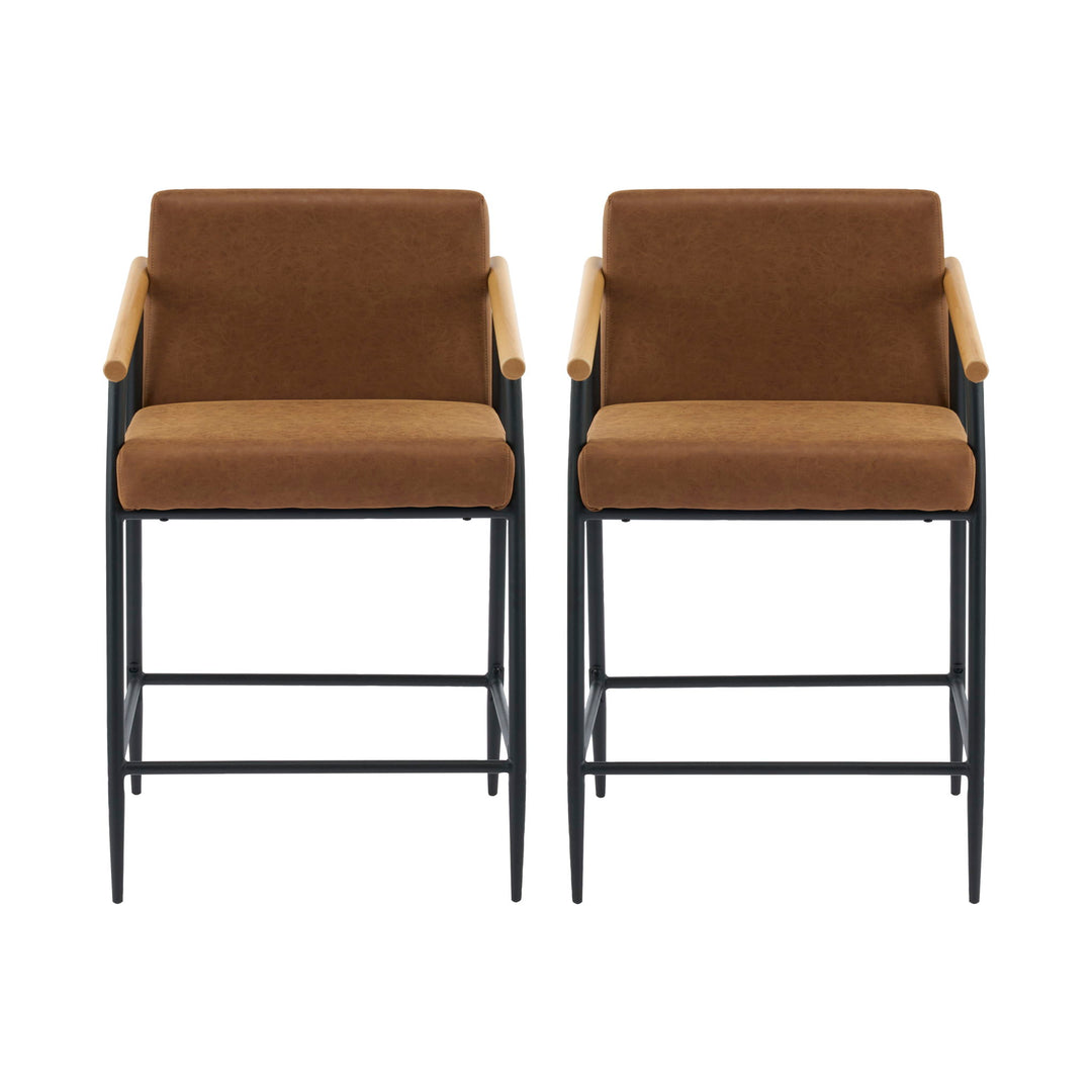 Mid Century Modern Counter Stool Set With Iron Frame