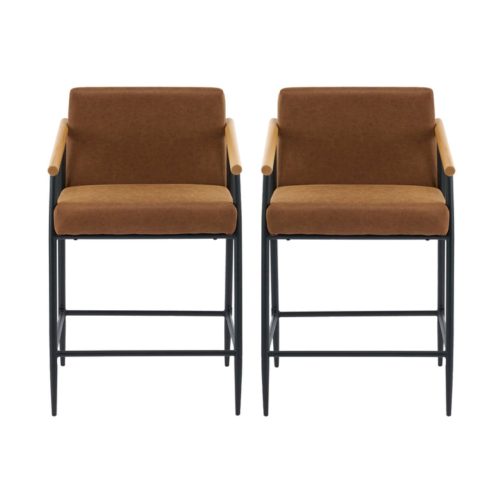 Mid Century Modern Counter Stool Set With Iron Frame