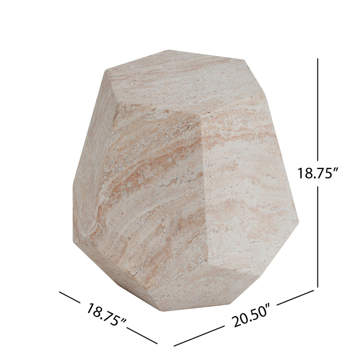 Outdoor / Indoor Lightweight Concrete Side Table, Hexagonal Round Travertine Accent Table - Beige
