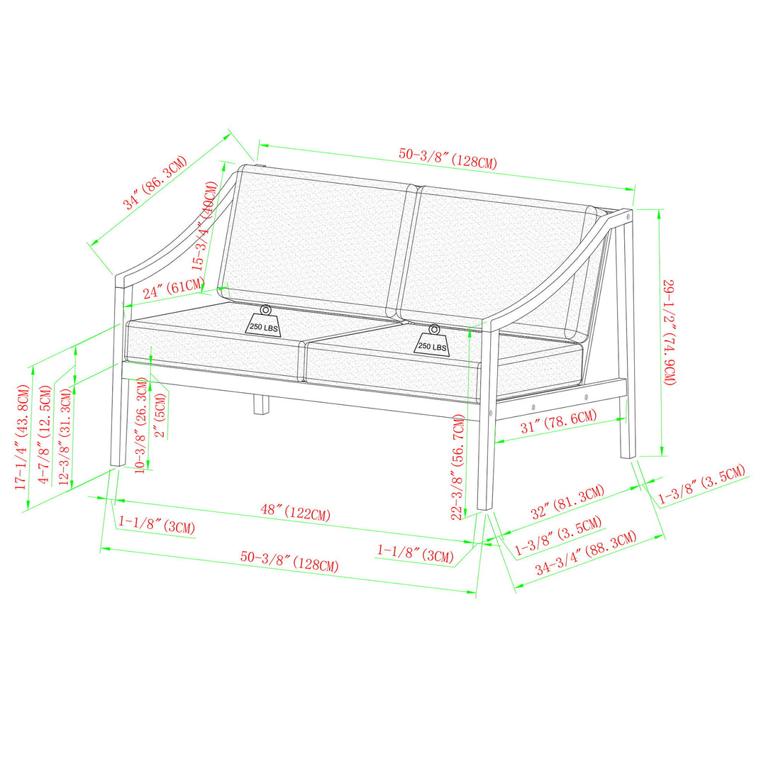Modern Curved Arm Upholstered Outdoor Loveseat