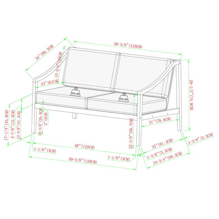 Modern Curved Arm Upholstered Outdoor Loveseat
