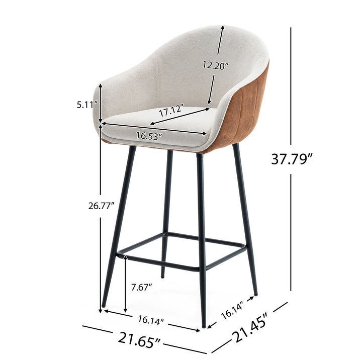 Modern Style Counter Height Bar Stools, With Comfortable Upholstery, Durable Metal Legs Ensure Stability - Brown