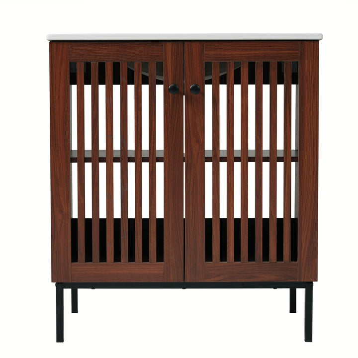 30" Vintage Bathroom Vanity With Ceramic Sink, Modern Bathroom Vanity Cabinet With 2 Soft Close Doors, Equpiied With 4 Sturdy Iron Legs - Antique Dark Brown