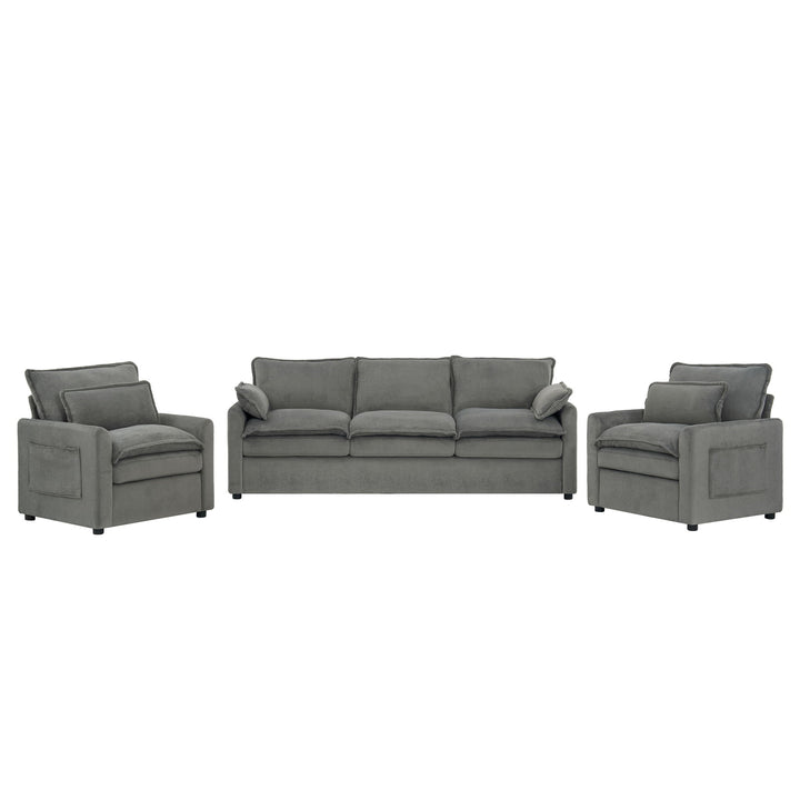 Modern Sofa Set With Double Layer Cushion And Side Storage Pockets