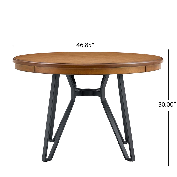 Mid Century Modern Round Dining Table With Metal Legs And Open Shelf