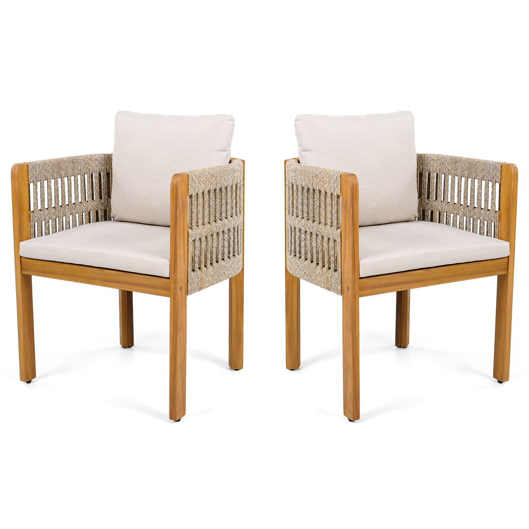 Outdoor Dining Chairs With Mix Rope Handles (Set of 2)