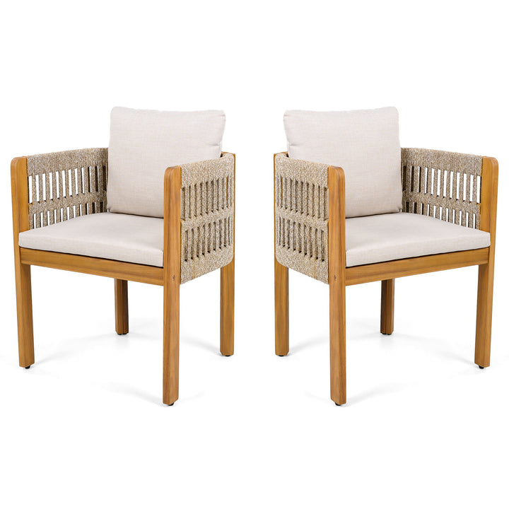 Outdoor Dining Chairs With Mix Rope Handles (Set of 2)