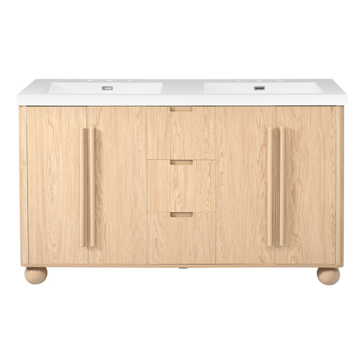 Double Sink Bathroom Vanity With Sinks, Soft Close Doors & 3 Drawers - Wood