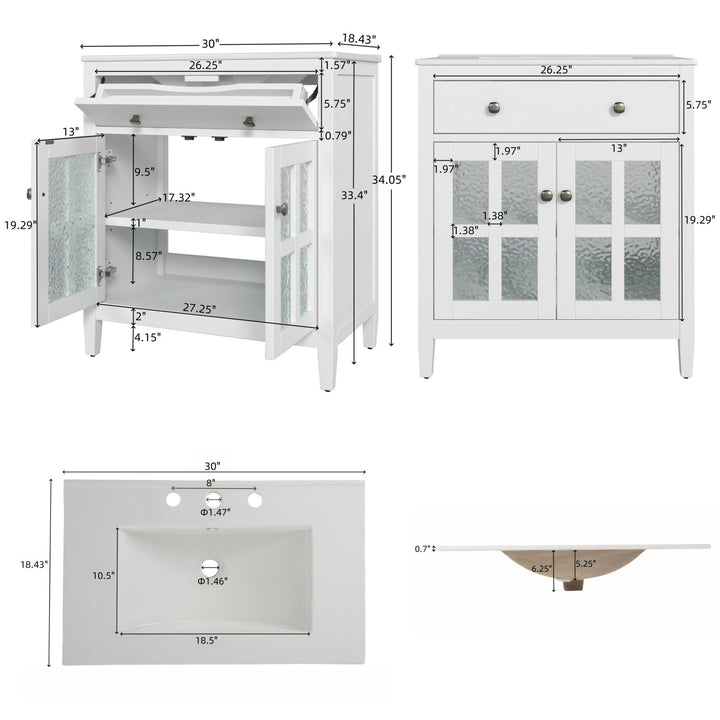 Bathroom Vanity With Ceramic Sink, Adjustable Shelf & Tip Out Tray