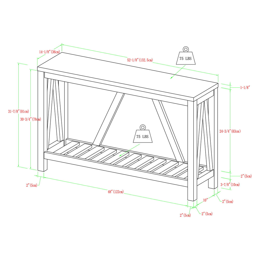 Farmhouse A Frame Entry Table With Lower Shelf