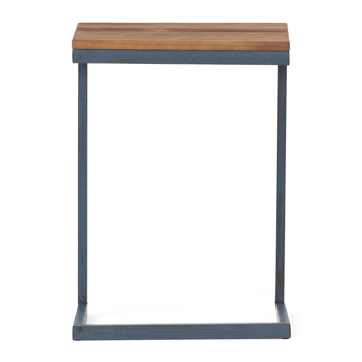 C Shaped End Table With Iron Base And Fir Wood To