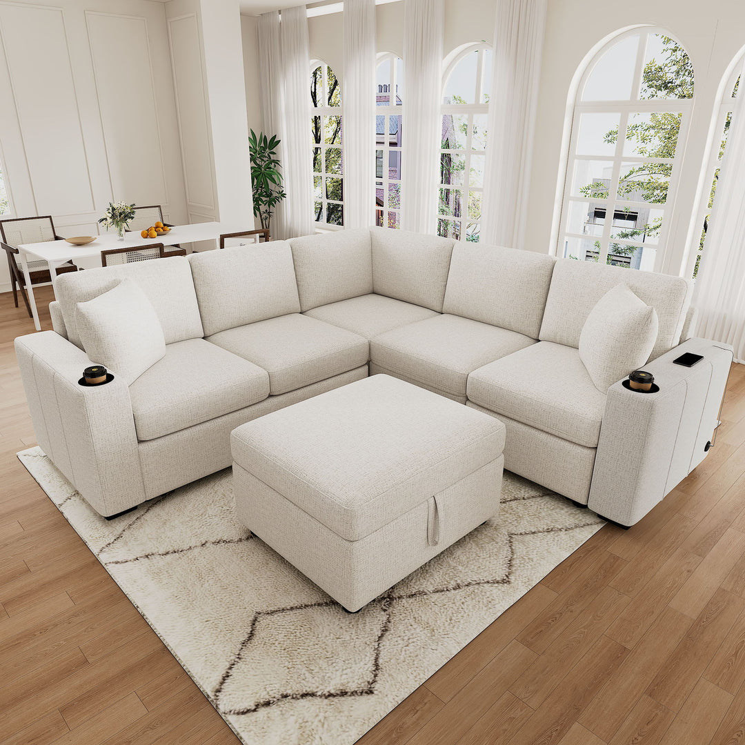 Sectional Sofa Convertible Pull-Out Sofa Bed With A Movable Storage Ottoman For Living Room