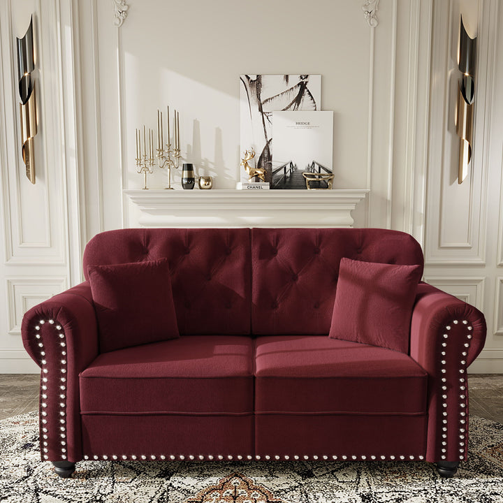 Upholstered Chesterfield Sofa With Nailhead Trim And Rolled Armrests