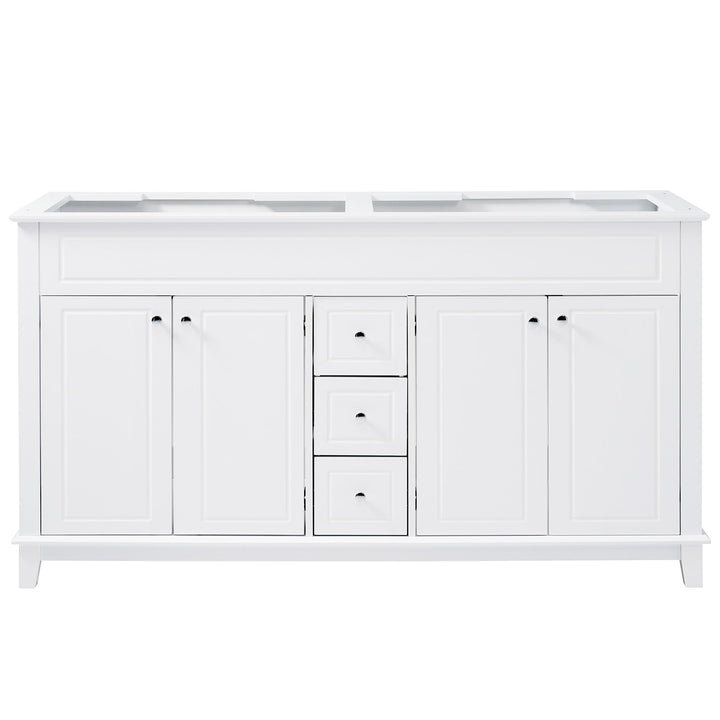 Bathroom Vanity Cabinet Only, 3 Drawers & 4 Doors With Double Layer Shelves - White