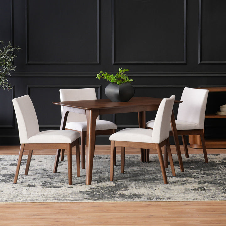 5 Piece Dining Set With Table And Upholstered Chairs - Light Beige / Walnut