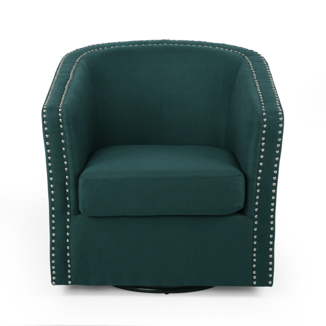 Modern Upholstered Swivel Club Chair With Nailhead Trim