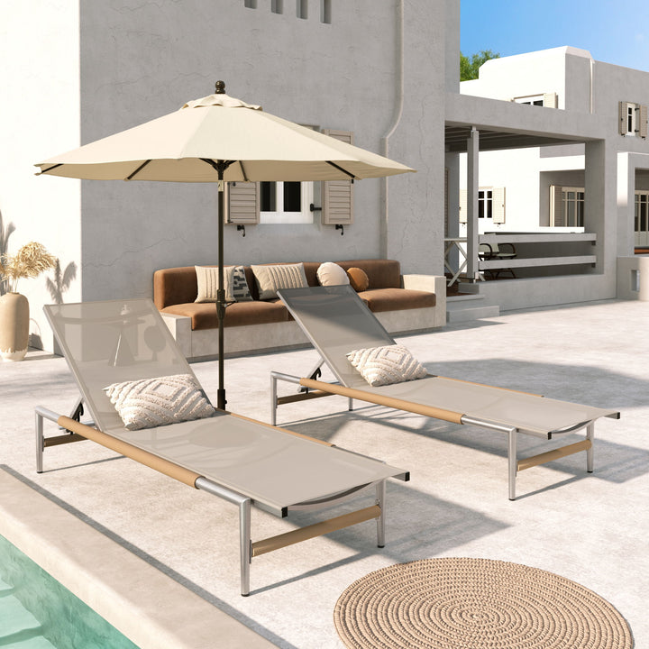 Hargrove - Outdoor Patio Aluminum Chaise Lounge (Set of 2) - Natural / Silver