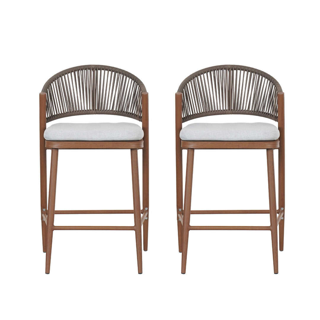 Outdoor 26" Counter Height Metal Frame Counter Stools With Scallop Shaped Backrest & Water Resistant Cushions
