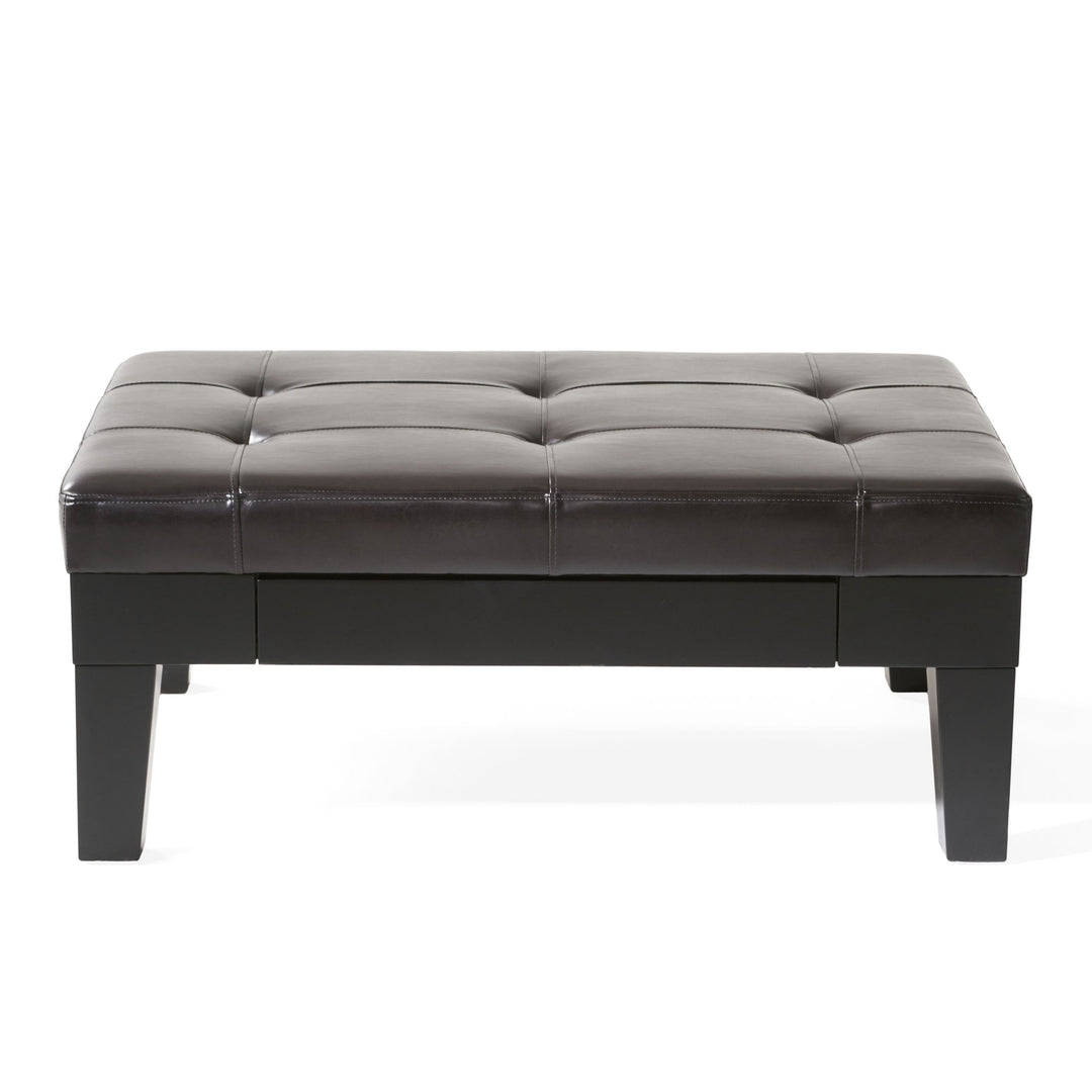 Chatham - Ottoman With Drawer Leather Storage Solution - Dark Coffee