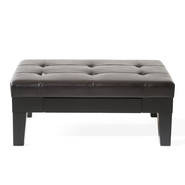 Chatham - Ottoman With Drawer Leather Storage Solution - Dark Coffee