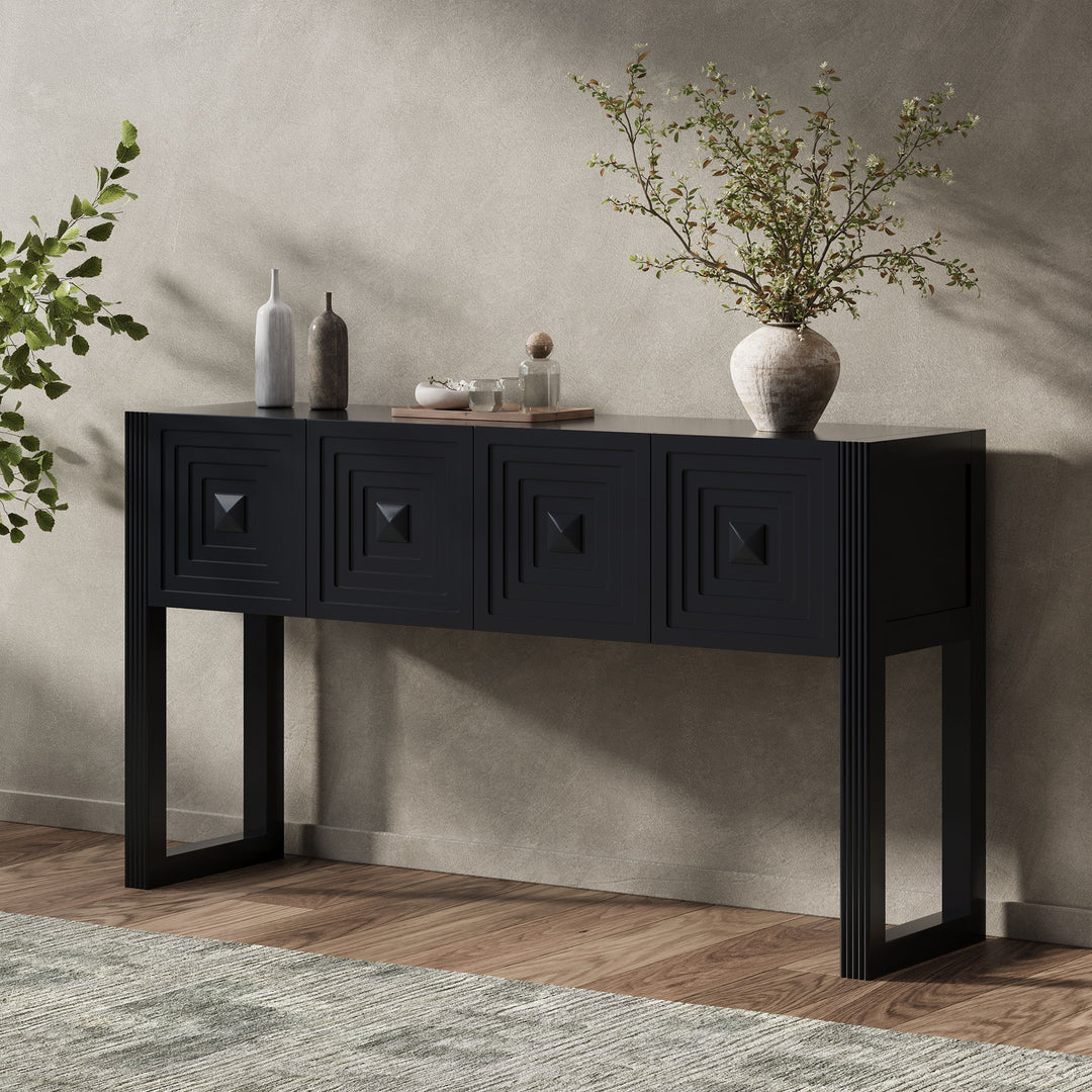 Geometric Carved Console Table With 3 Soft Close Drawers