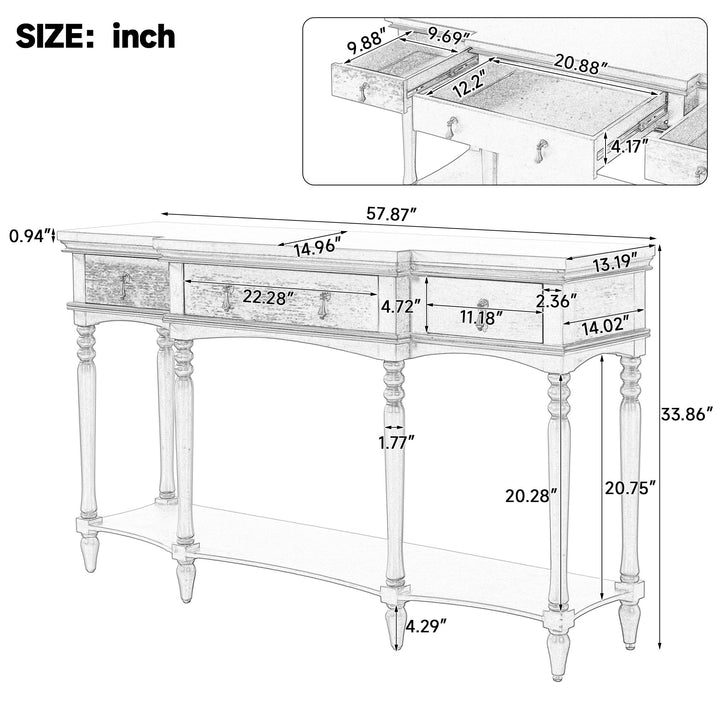Retro Console Table With 3 Soft Close Drawers