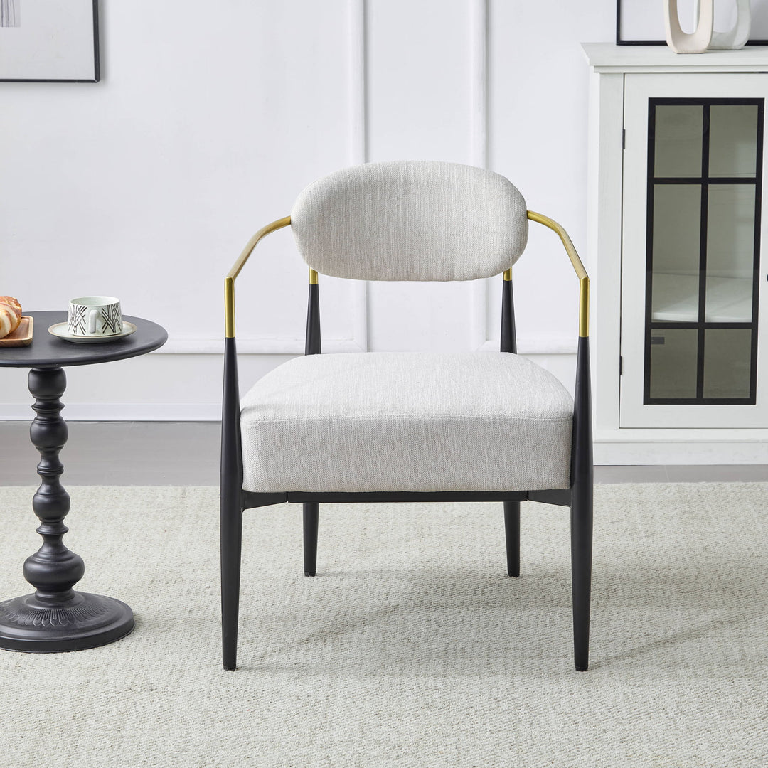 Mid Century Modern Upholstered Accent Armchair With Tapered Legs - Beige / Black / Gold