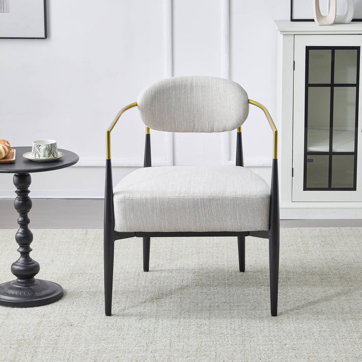 Mid Century Modern Upholstered Accent Armchair With Tapered Legs - Beige / Black / Gold