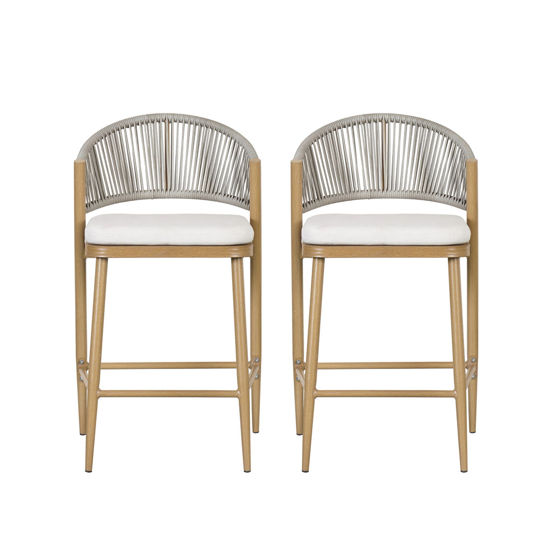 Outdoor 26" Counter Height Metal Frame Counter Stools With Scallop Shaped Backrest & Water Resistant Cushions