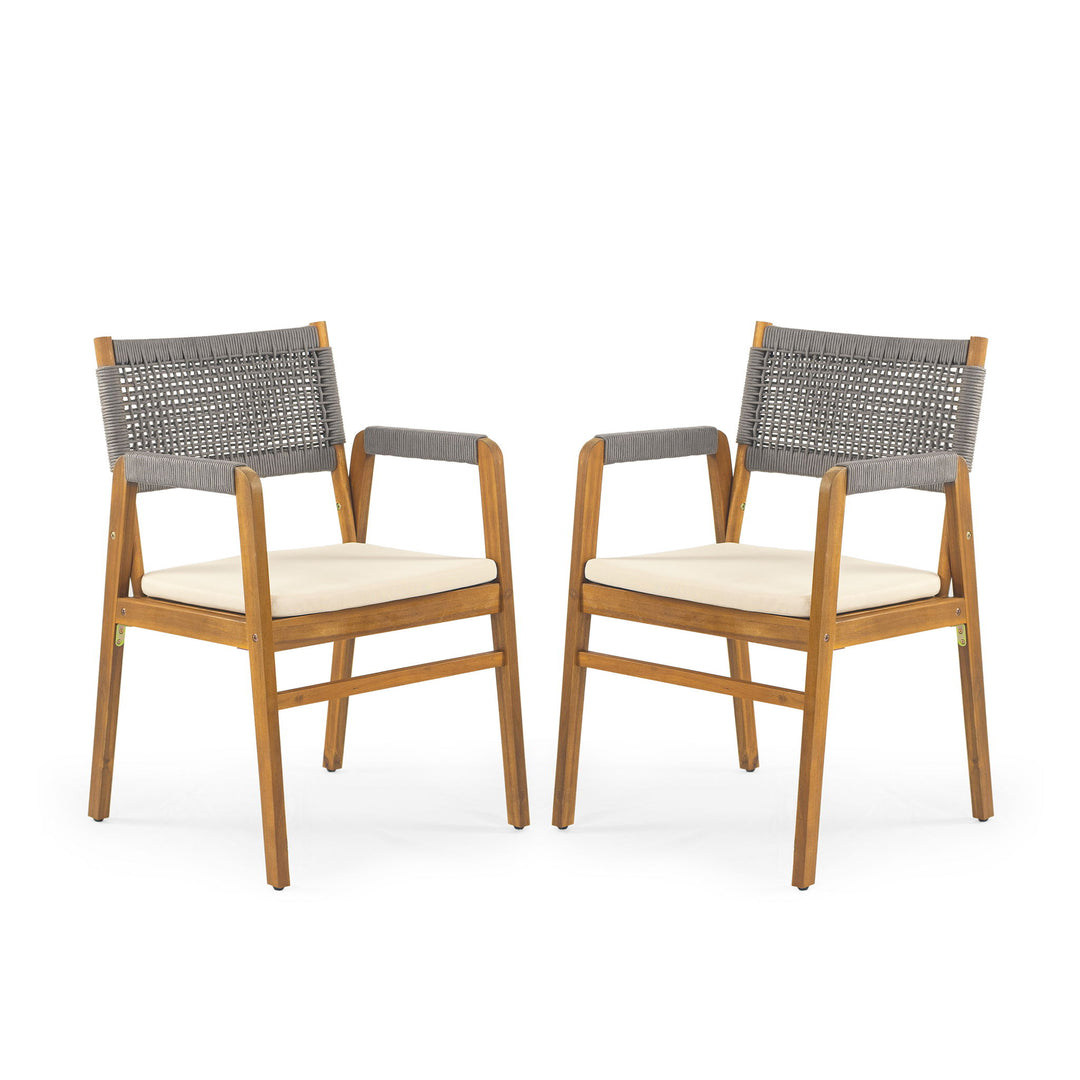Outdoor Acacia Wood Dining Armchair With Cushion (Set of 2)