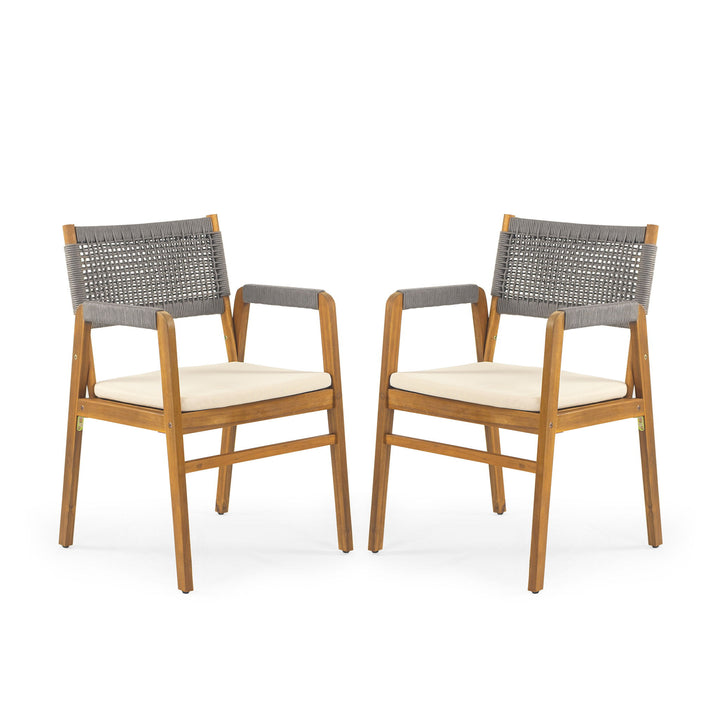 Outdoor Acacia Wood Dining Armchair With Cushion (Set of 2)