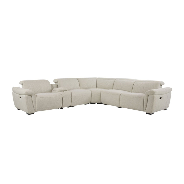 Dayana - Boucle Power Recliner Sectional Sofa For 5 People With Cupholder Console Adjustable Headrest - Beige