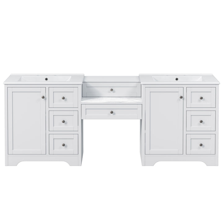 Double Sink Bathroom Vanity With Countertop, 2 Ceramic Sinks, 6 Drawers, Soft Close Design