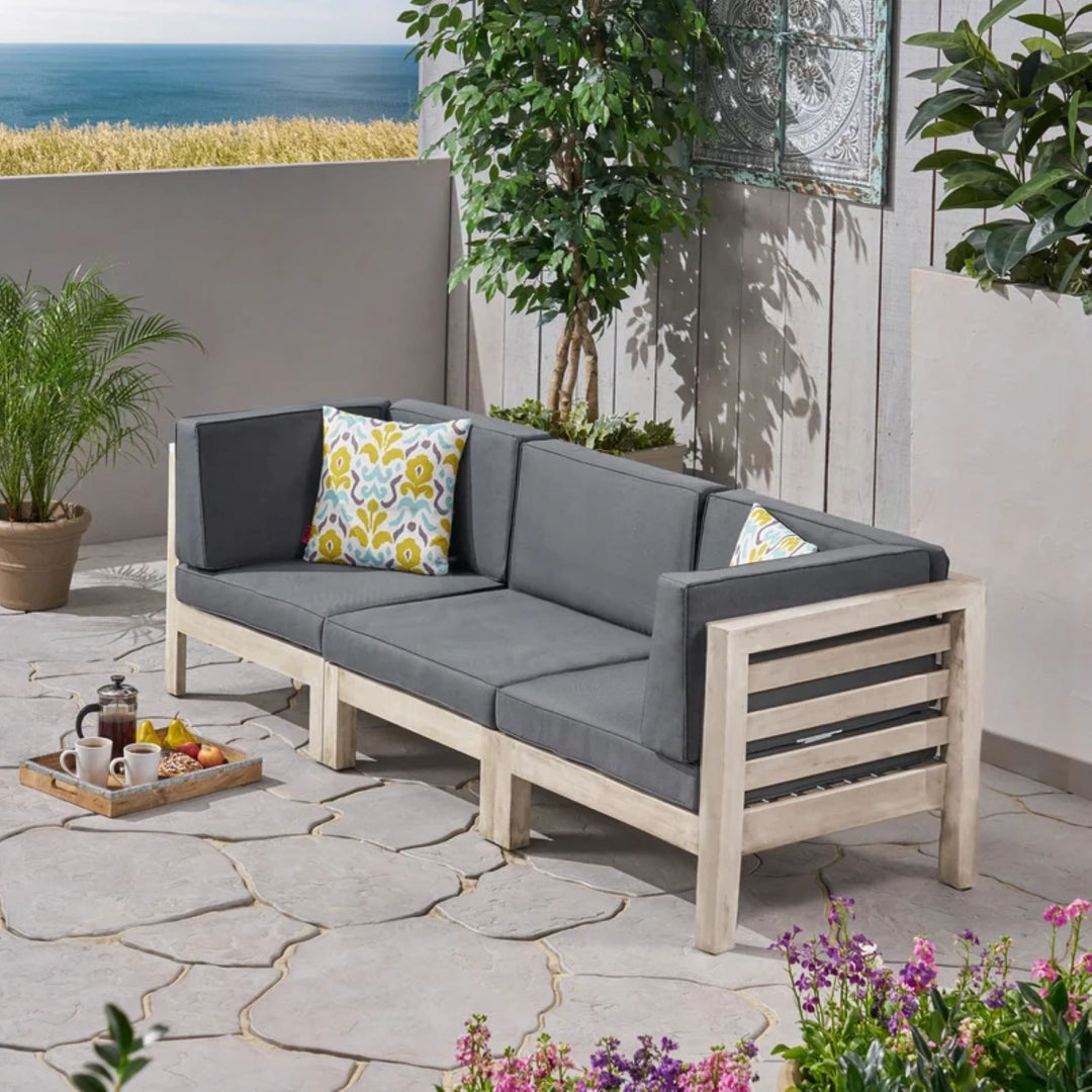 Oana - Modern 3 Piece Sofa Set With Water Resistant Cushions - Light Gray