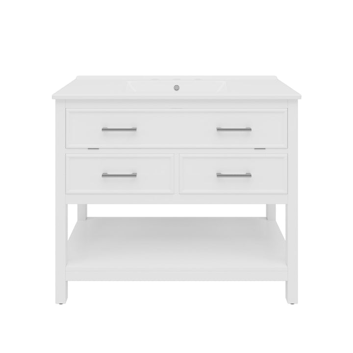 Bathroom Vanity With Ceramic Sink, Tip Out Tray & 2 Full Extension Drawers