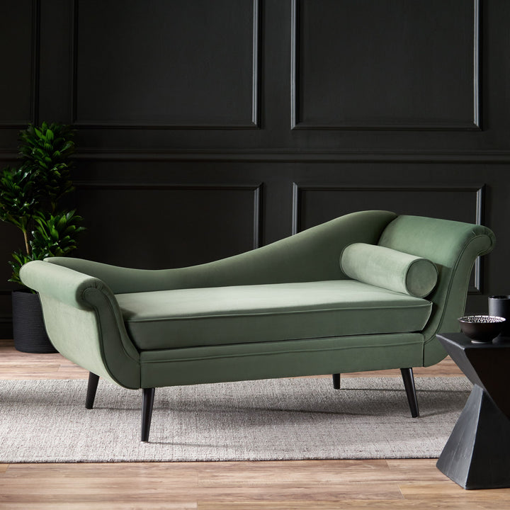 Auroral - Upholstered Chaise Lounge With Scrolled Arms And Tapered Legs